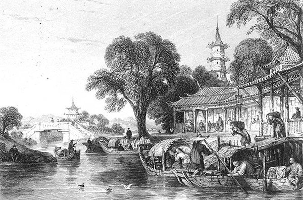 Silk Farms at Hoo-Chen, gravada por J. Tingle (gravação) de Thomas (after) Allom