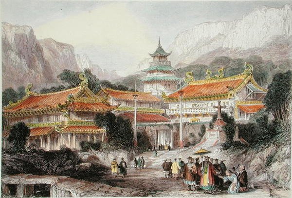 O Grande Templo em Poo-Too, Ilhas Chusan, c.1850 (cor litho) de Thomas (after) Allom