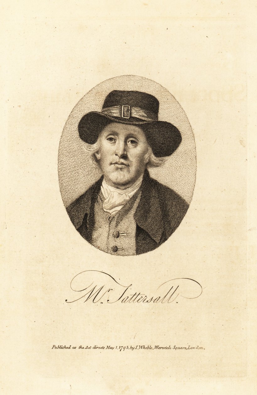 Retrato de Richard Tattersall (1724-1795), fundador dos leiloeiros de cavalos de corrida Tattersalls no Hyde Park Corner, Londres de Thomas (after) Beach