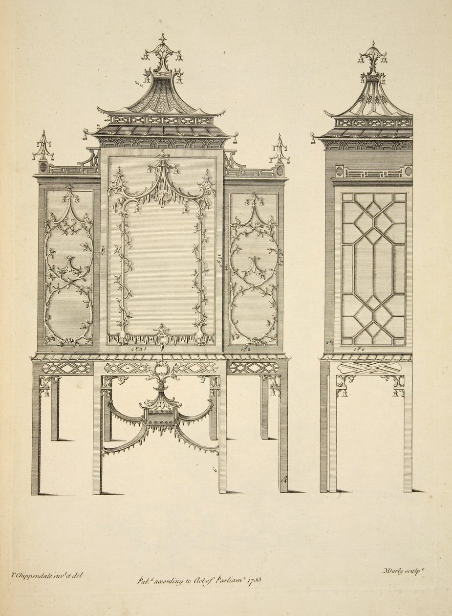 Design para um caso da China, pub. 1753 (gravura) de Thomas (after) Chippendale