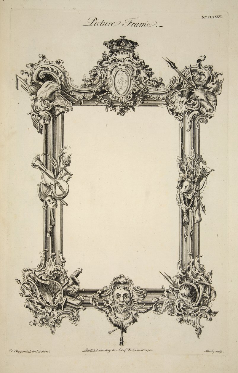 Desenho para uma moldura, pub. 1761 (gravura) de Thomas (after) Chippendale