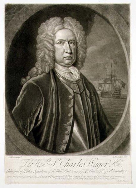 Retrato de Sir Charles Wager (1666-1743) Almirante do Esquadrão Azul, gravada por John Faber (1684-1756) 1732 (gravura) de Thomas (after) Gibson