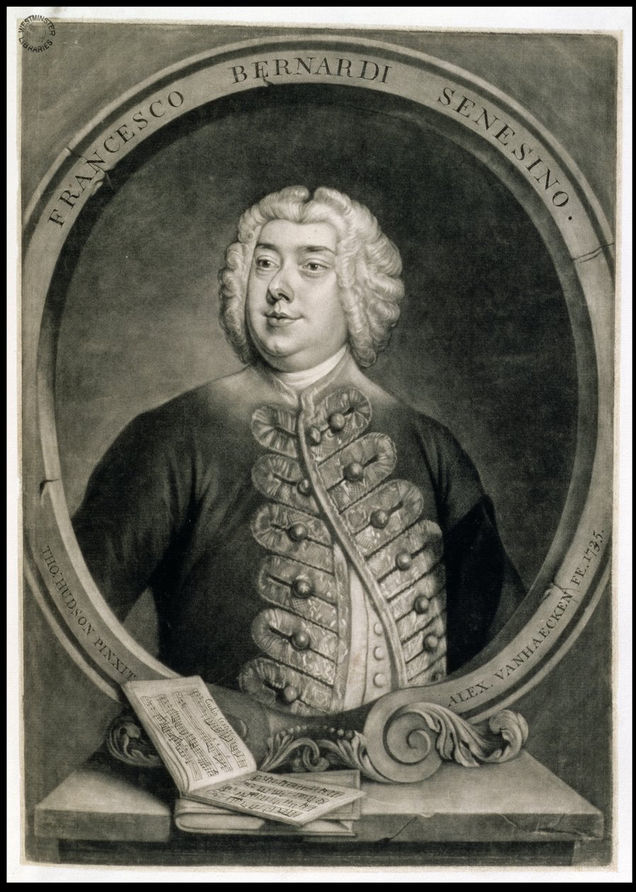 Francesco Bernardi Senesino, gravado por Alexander van Haecken (1701-58) de Thomas (after) Hudson