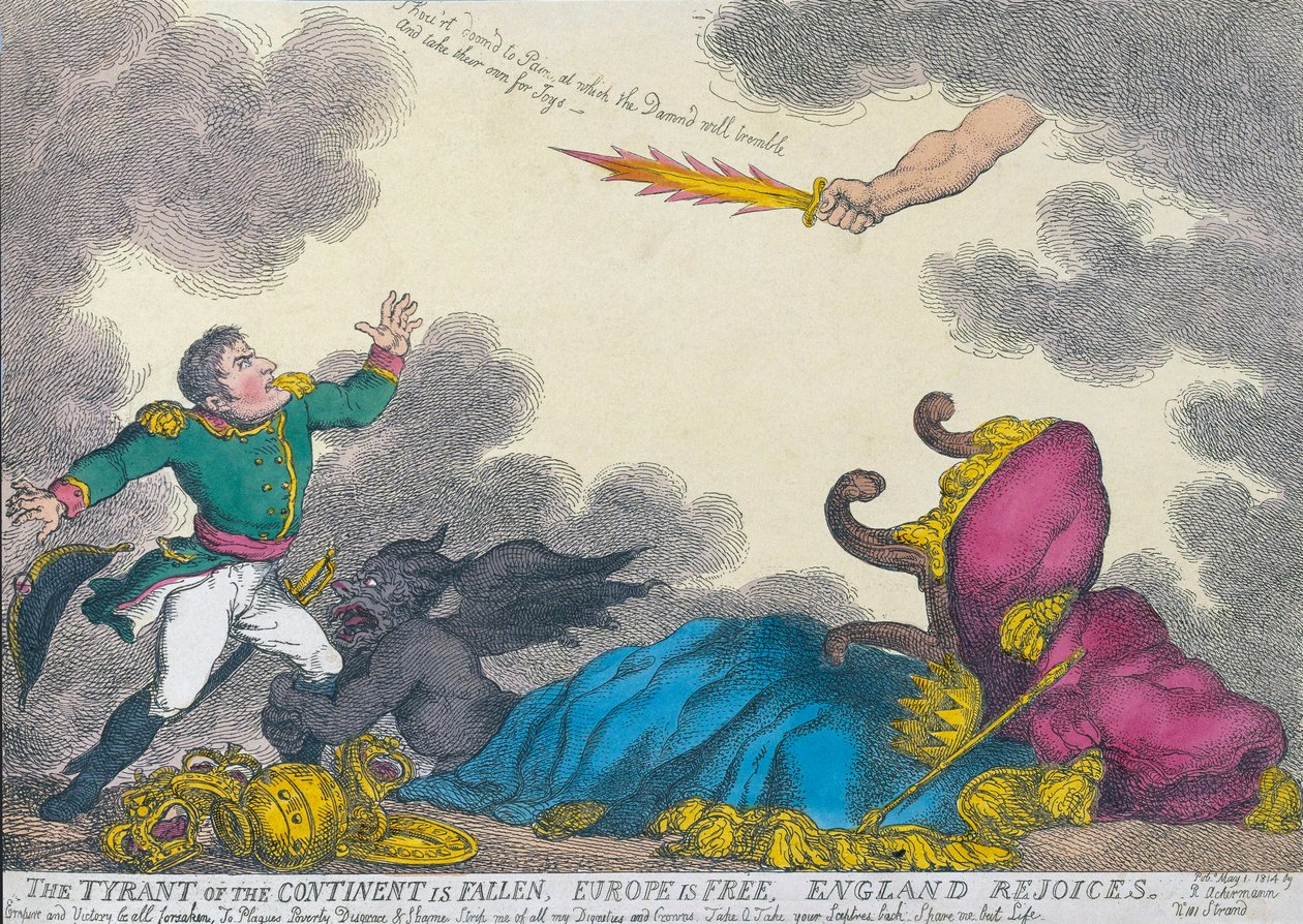Desenho animado a celebrar a abdicação de Napoleão em 1814 de Thomas (after) Rowlandson