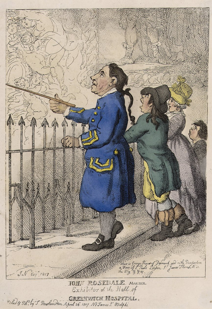 John Rosedale, marinheiro, guia de visitantes do átrio do Hospital de Greenwich (Inglaterra) de Thomas (after) Rowlandson