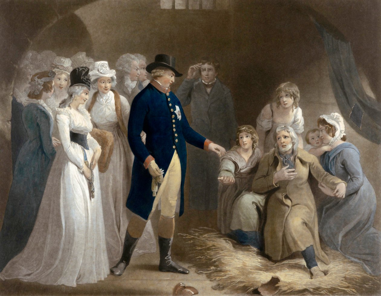 George III visita a prisão em Dorchester. Royal Beneficence. de Thomas (after) Stothard