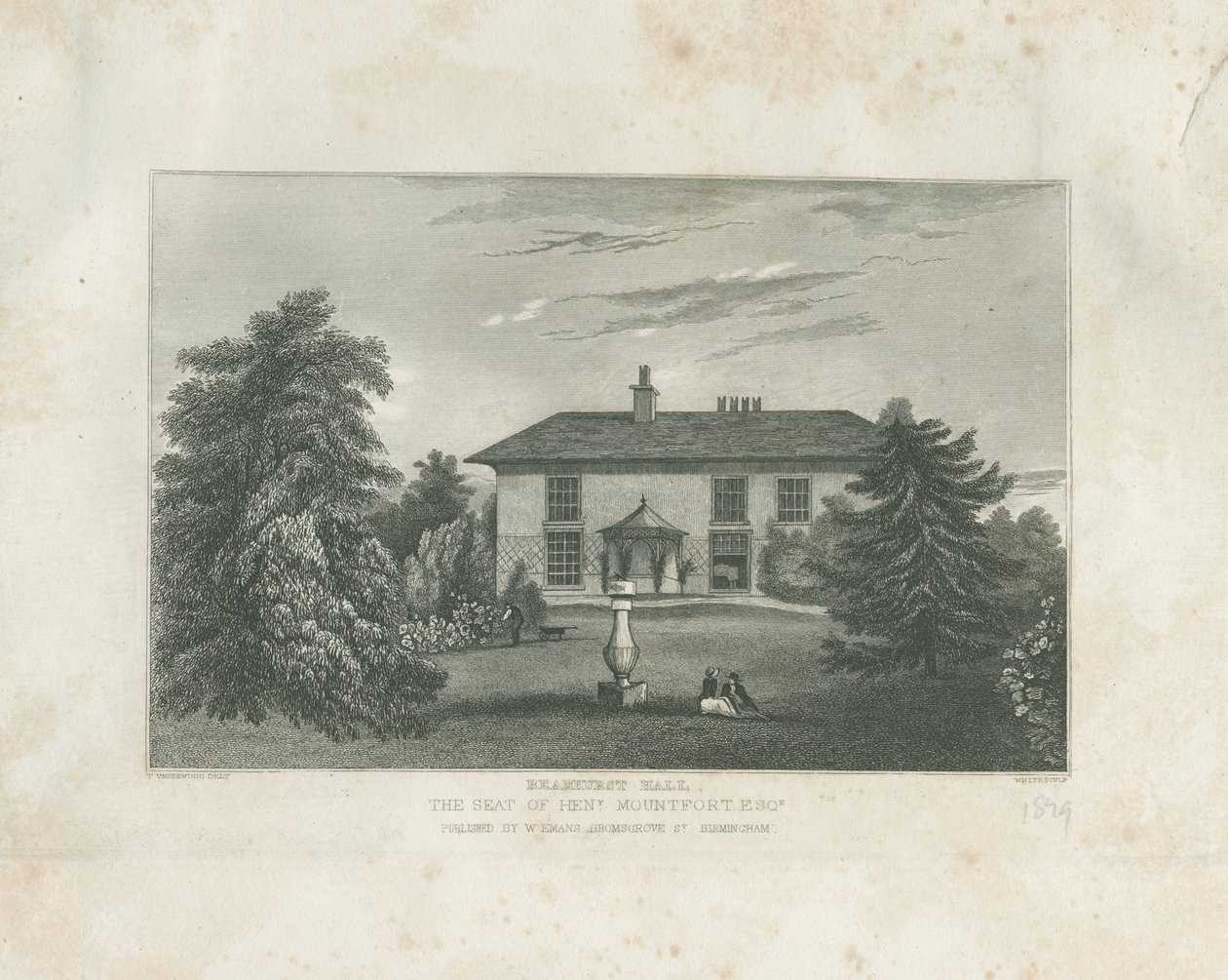 Checkley - Beauhurst Hall: gravura, nd [c 1820-1830] (impressão) de Thomas (after) Underwood