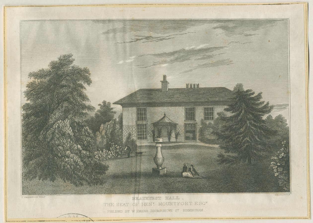 Checkley - Beauhurst Hall: gravura, nd [c 1820-1830] (impressão) de Thomas (after) Underwood