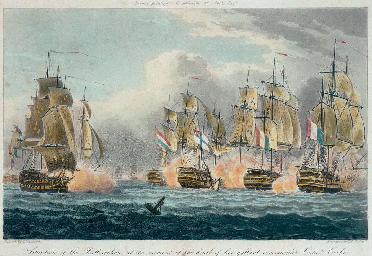 Situação do HMS "Bellerophon" no momento da morte do seu galante comandante, o capitão Cooke de Thomas (after) Whitcombe