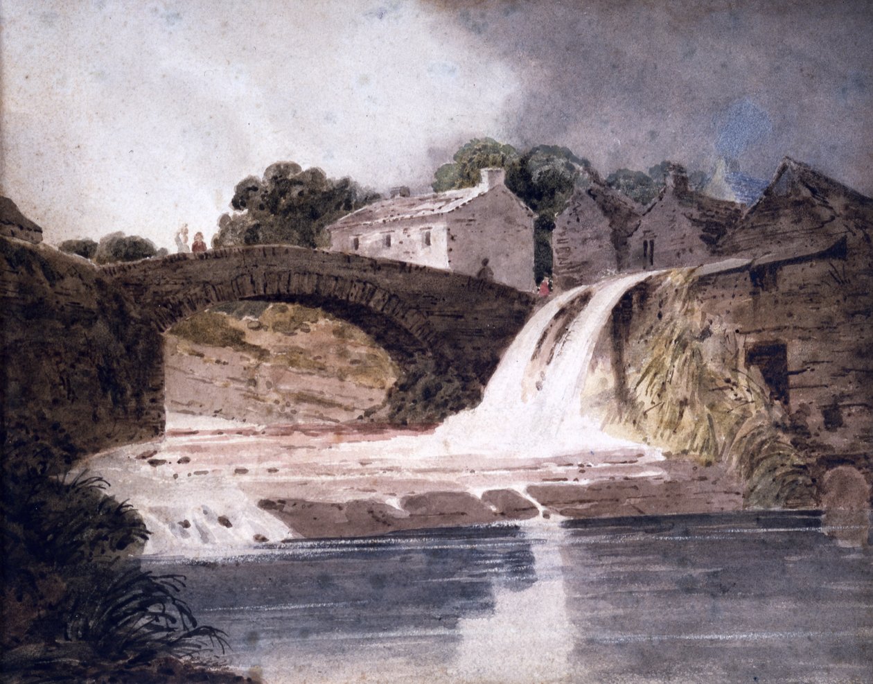 Ponte e cascata, c.1800-30 (aguarela) de Thomas (attr. to) Girtin