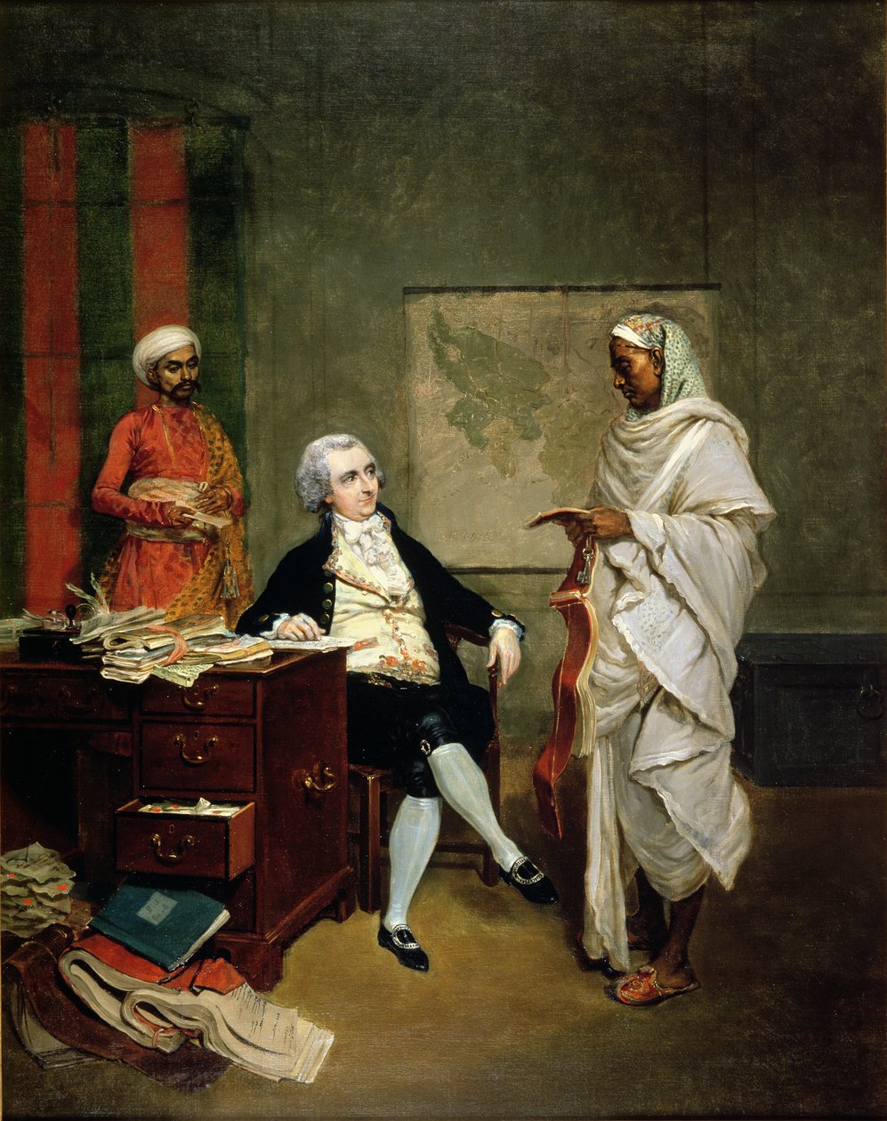 Foster 638 (138) John Mowbray com o seu agente monetário, Banian, c.1790 de Thomas (attr. to) Hickey