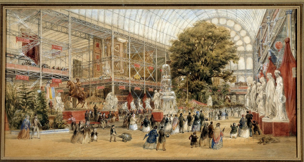 A Rainha Vitória (1819-1901) visita a exposição de 1851 no Crystal Palace em Londres. Exposição Mundial de 1851. Pintura de Thomas Abiel Prior (1809-1886) Ec. Ang. de Thomas Abiel Prior