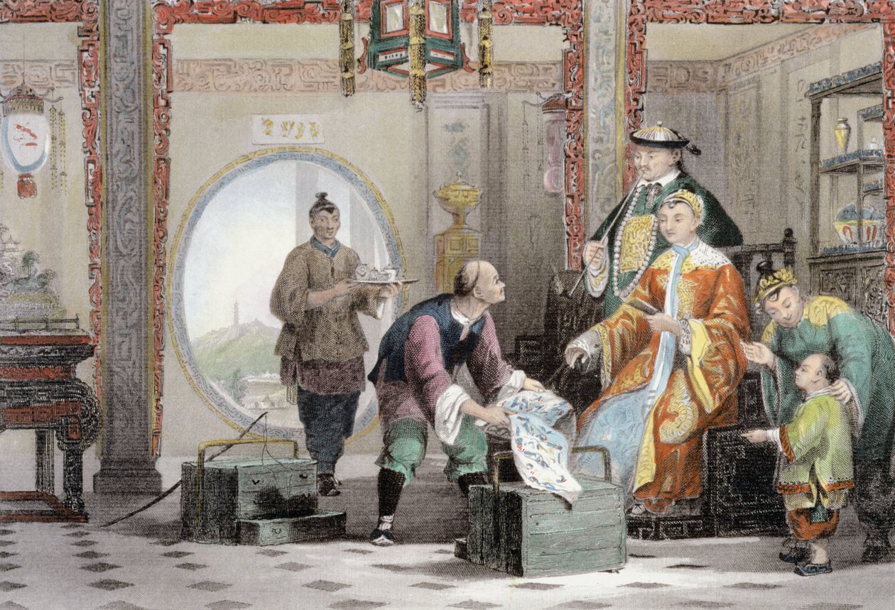 Apartamento em uma casa de mandarim, perto de Nanking, de &39;China em uma série de vistas&39; por George Newenham Wright (c.1790-1877) 1843 de Thomas Allom