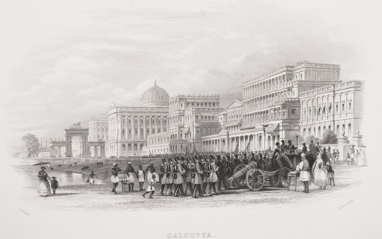 Calcutá, a Esplanada, gravada por E. Radclyffe, da &39;Galeria de Retratos Históricos&39;, publicada em 1880 de Thomas Allom