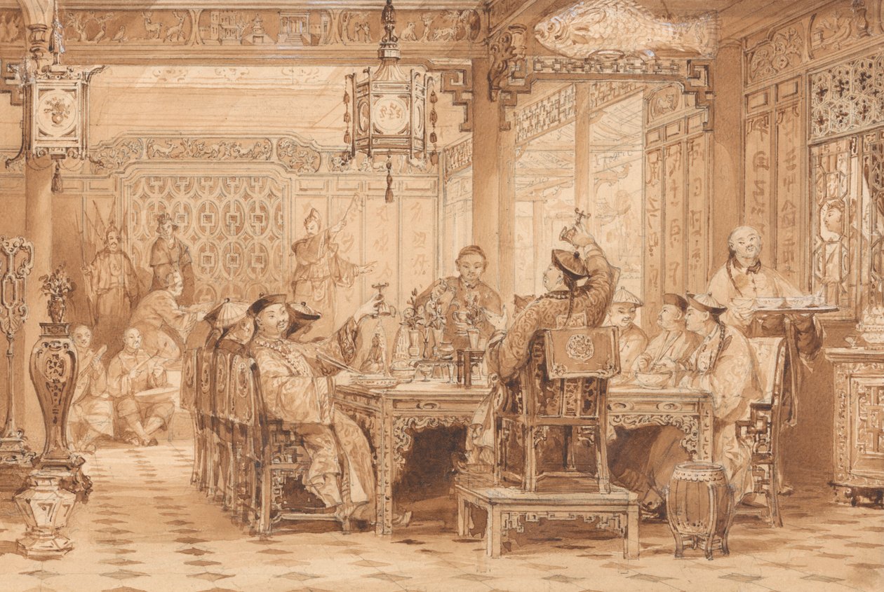 Jantar na Casa de um Mandarim de Thomas Allom