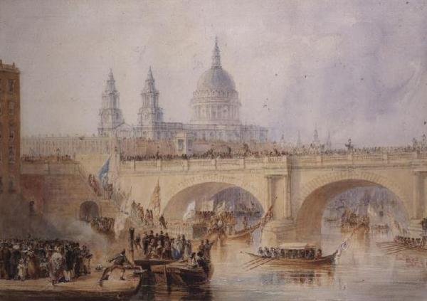 Desembarque do Senhor Prefeito na Ponte Blackfriars, c.1830 de Thomas Allom