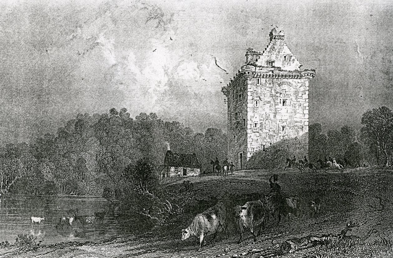 Gilnockie - ou torre de Johnny Armstrong (Dumfries-shire), gravada por Henry Adlard, 1937 de Thomas Allom