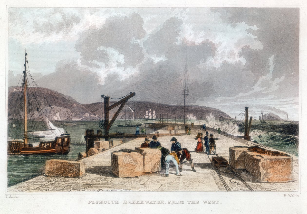 Quebra-mar de Plymouth do oeste, 1829 de Thomas Allom