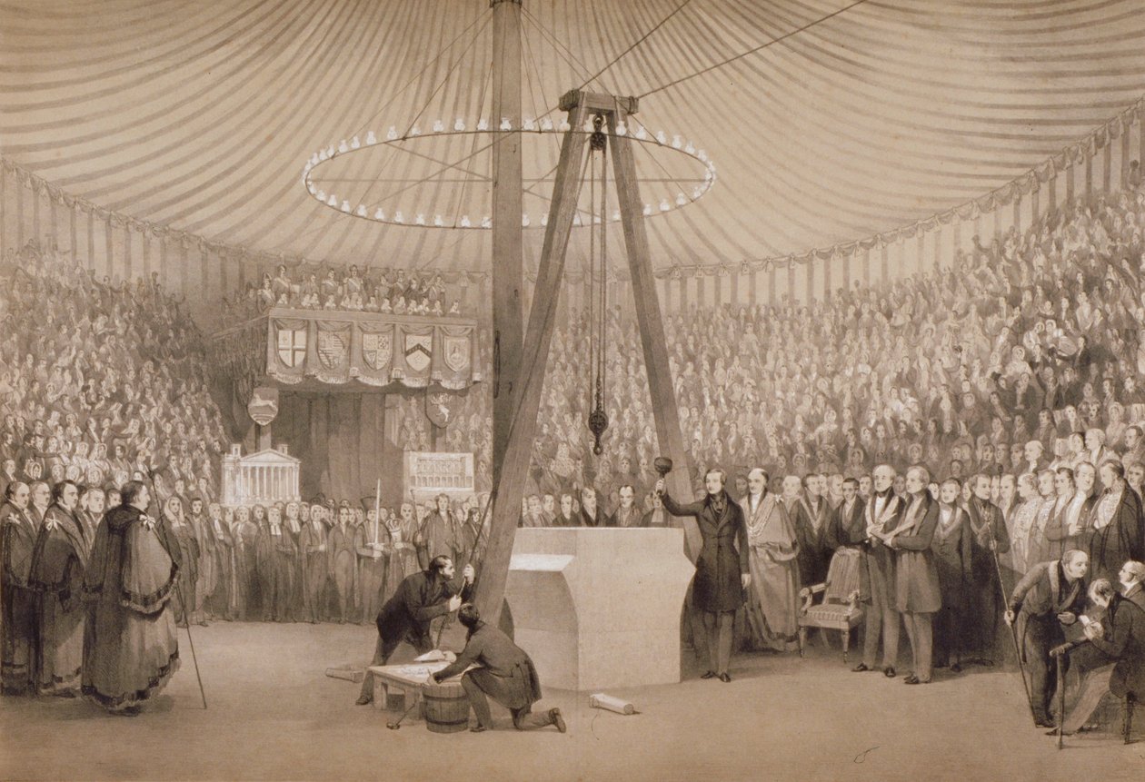 Príncipe Albert colocando a primeira pedra do novo Royal Exchange, Londres, 17 de janeiro de 1842 de Thomas Allom