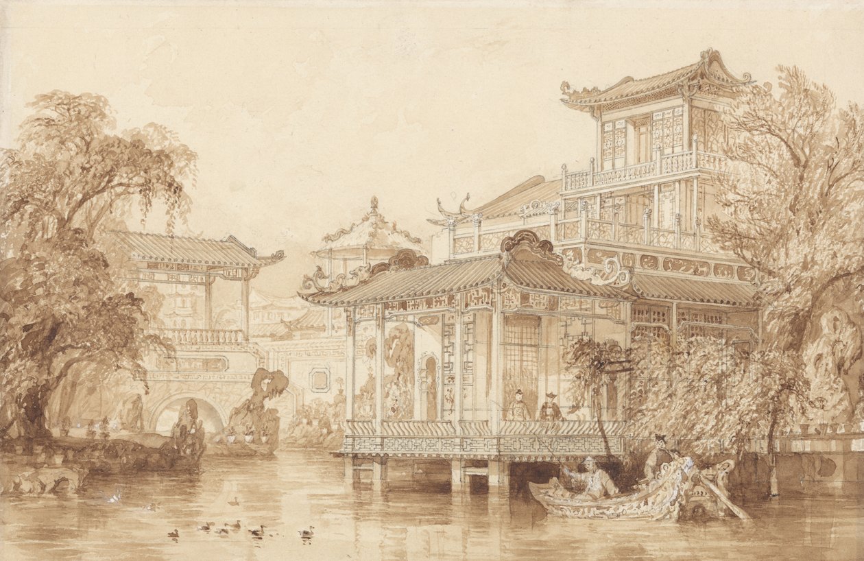 A casa de um comerciante chinês perto de Cantão de Thomas Allom