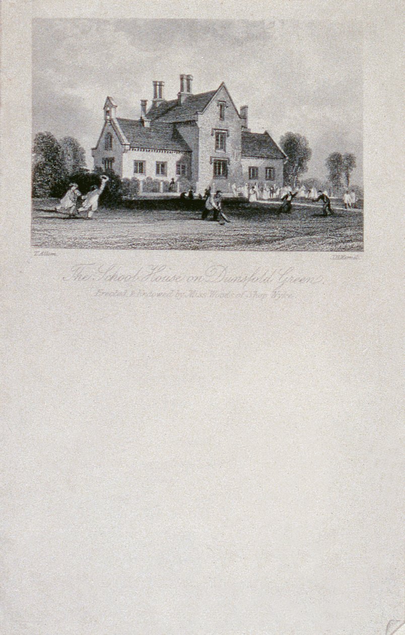 A Casa da Escola em Dunsfold Green, Surrey, 1850 (gravura em linha de aço) de Thomas Allom