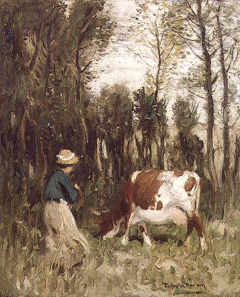 Rapariga a Conduzir uma Vaca de Thomas Austen Brown
