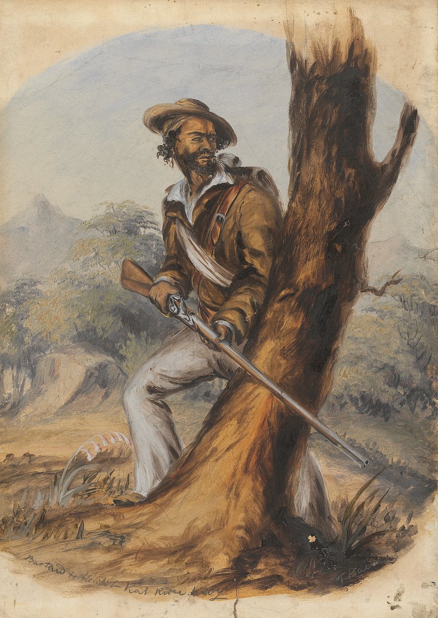 Barton Hottentot Kat River Levy (lápis e óleo sobre papel) de Thomas Baines