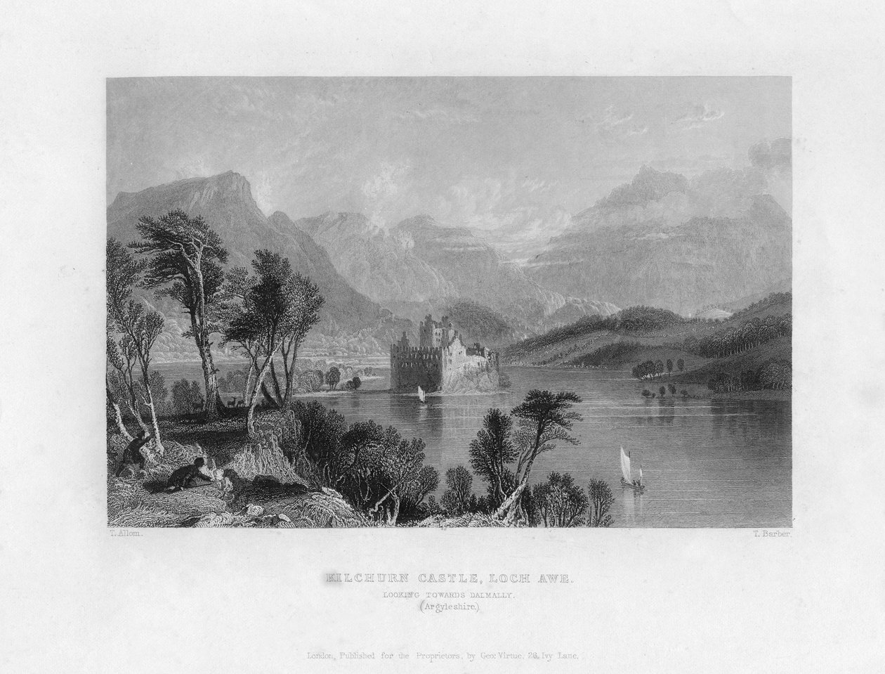 Castelo de Kilchurn, temor do Loch, olhando para Dalmally, Argyleshire, século XIX. de Thomas Barber