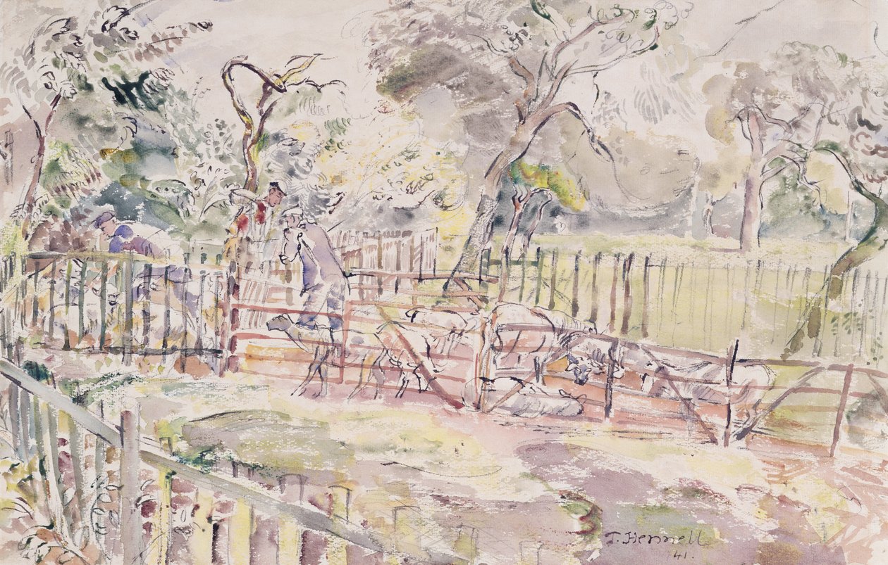 Ovelha mergulhando, New Street, Ridley, 1941 de Thomas Barclay Hennell