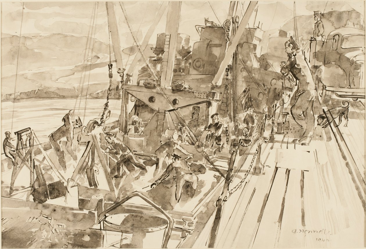 Descarregando Carvão, Hvitanes (tinta no papel) de Thomas Barclay Hennell