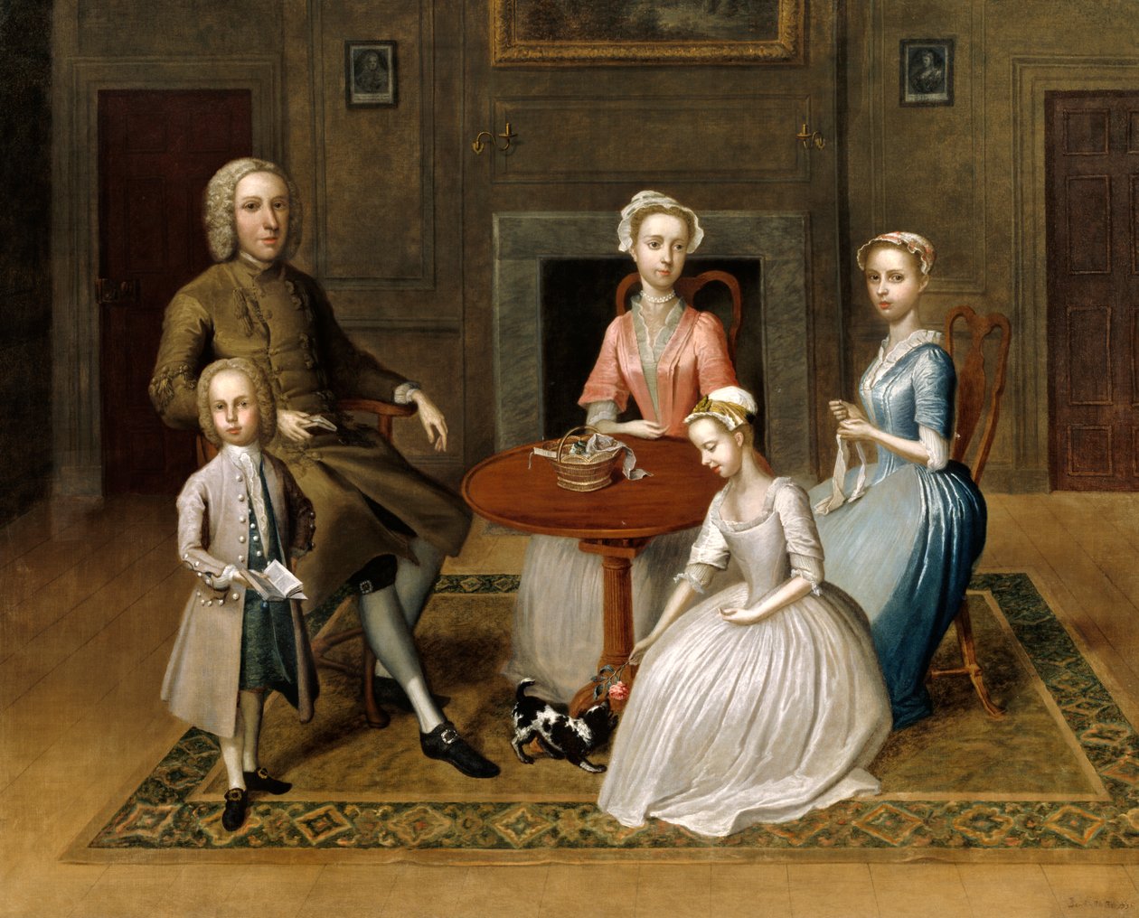 Retrato de grupo, possivelmente da família Brewster, em um interior doméstico, 1736 de Thomas Bardwell