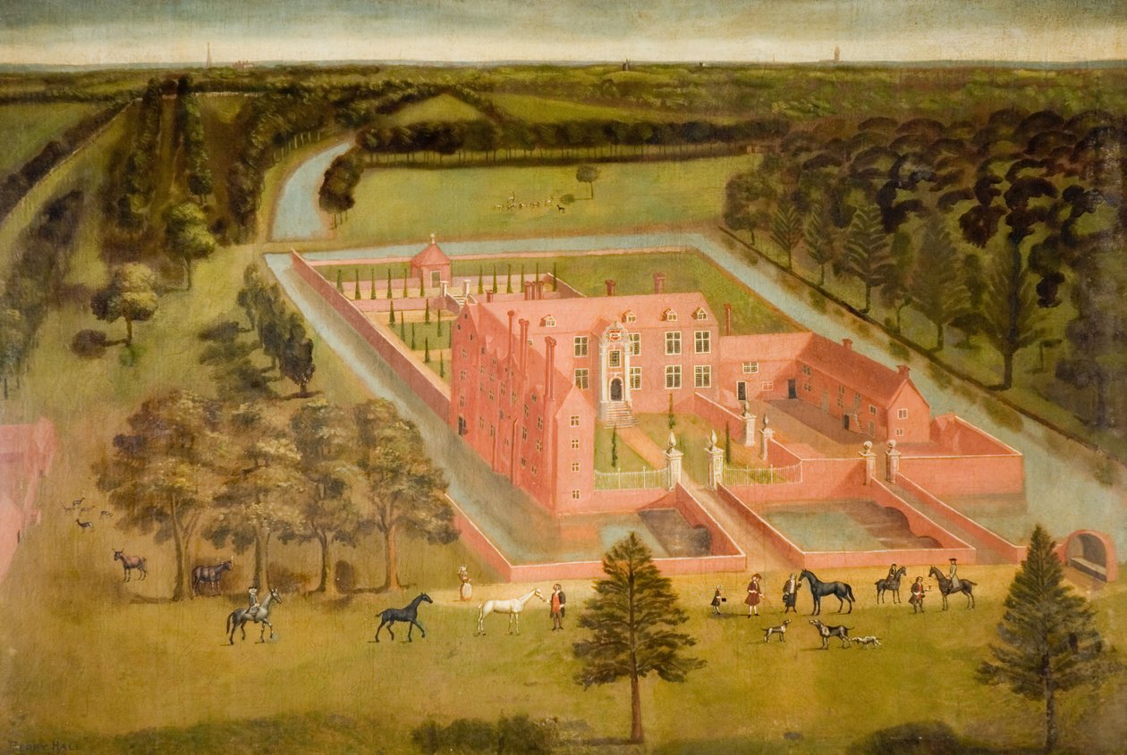 Vista do Perry Hall perto de Birmingham, 1730. de Thomas Bardwell