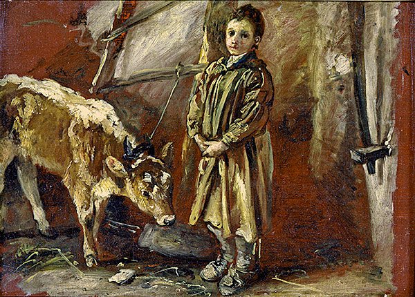 Rapaz com um bezerro amarrado (óleo sobre tela) de Thomas Barker
