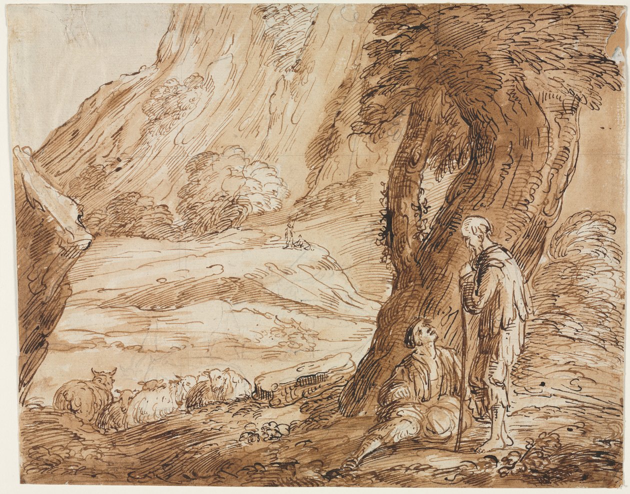 Paisagem com Ovelhas e Dois Pastores, primeira metade do século XIX. de Thomas Barker