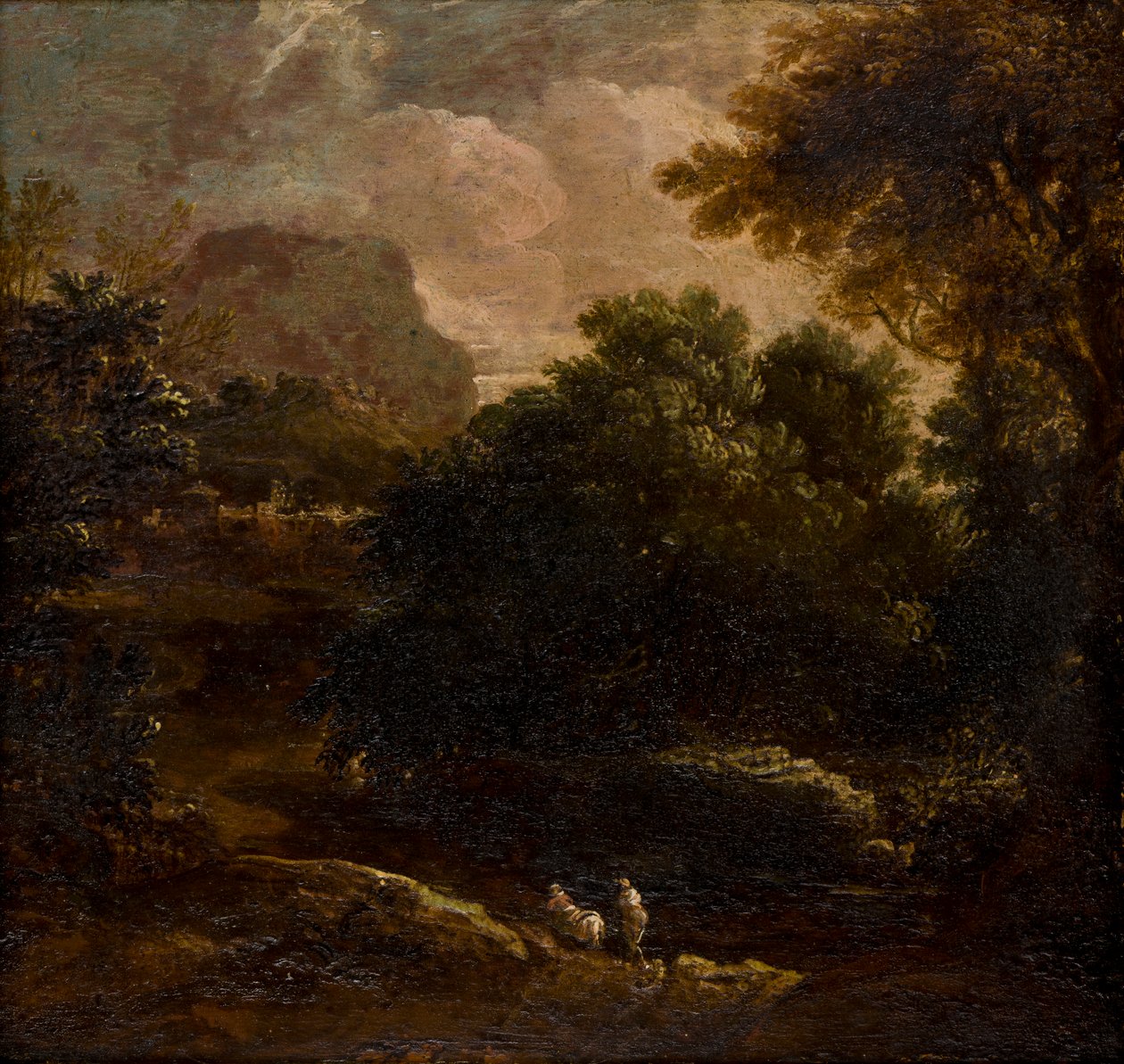 Paisagem arborizada com figuras, c.1789-1847 (óleo sobre painel) de Thomas Barker