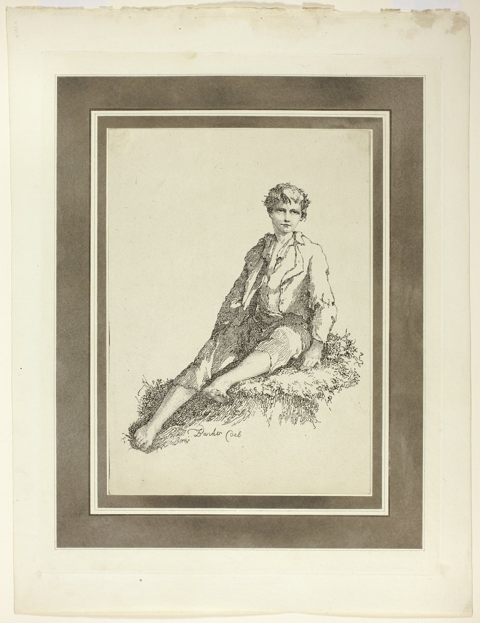 Young Boy Seated, da primeira edição de Specimen of Polyautography de Thomas Barker