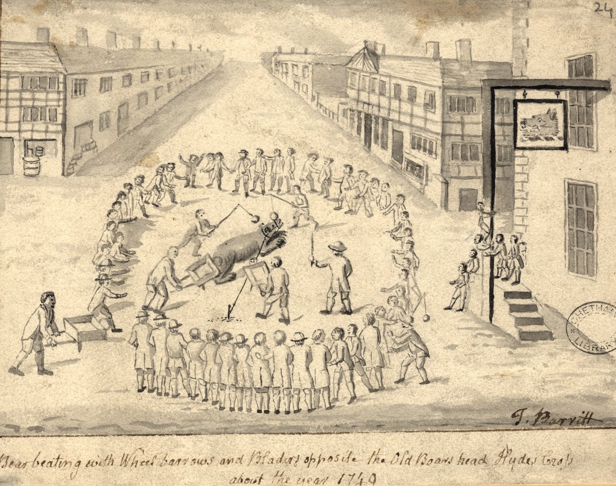 Bear baiting, Manchester, 1819 (caneta e tinta no papel) de Thomas Barritt