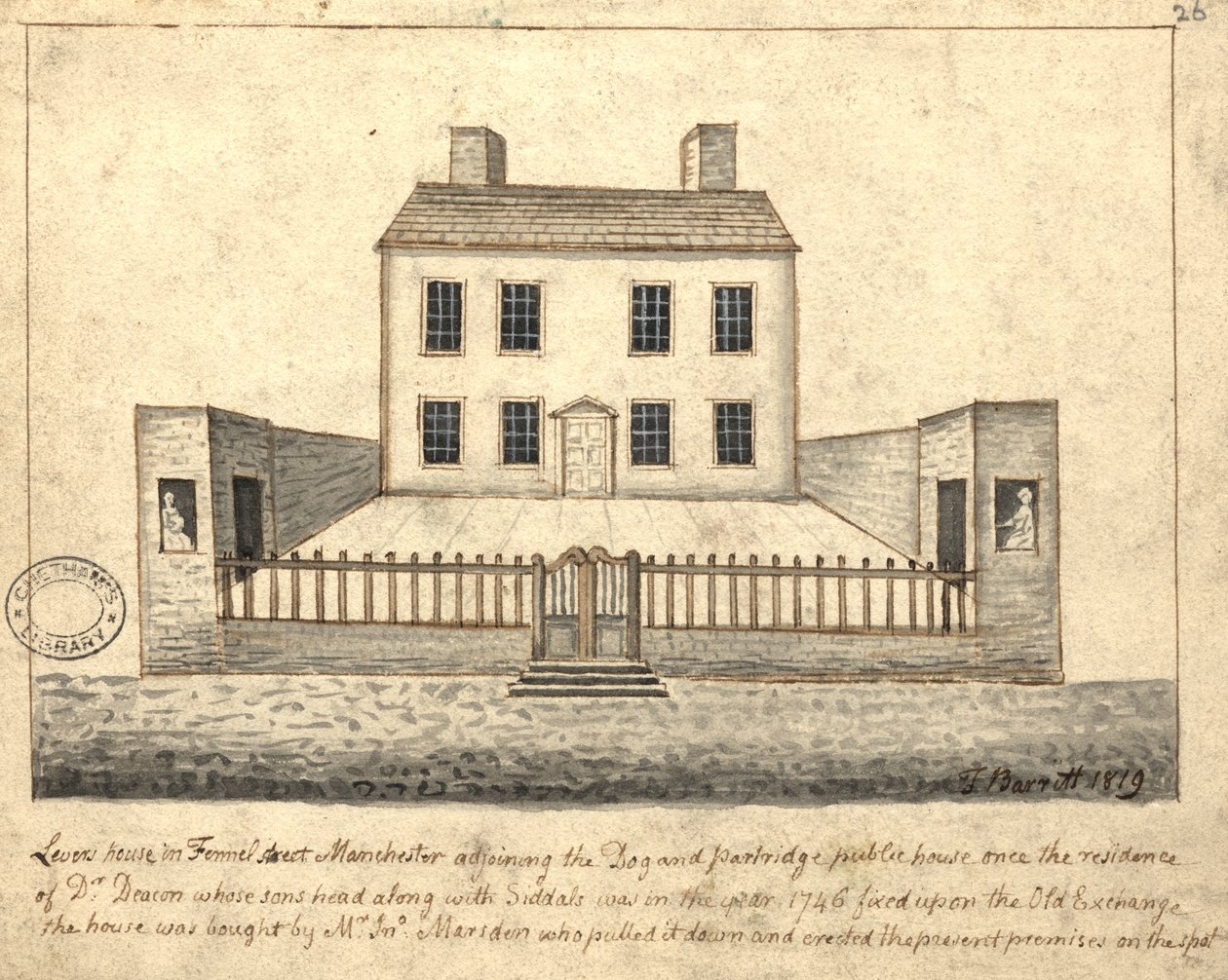 Levers House, Manchester, 1819 (caneta e tinta no papel) de Thomas Barritt