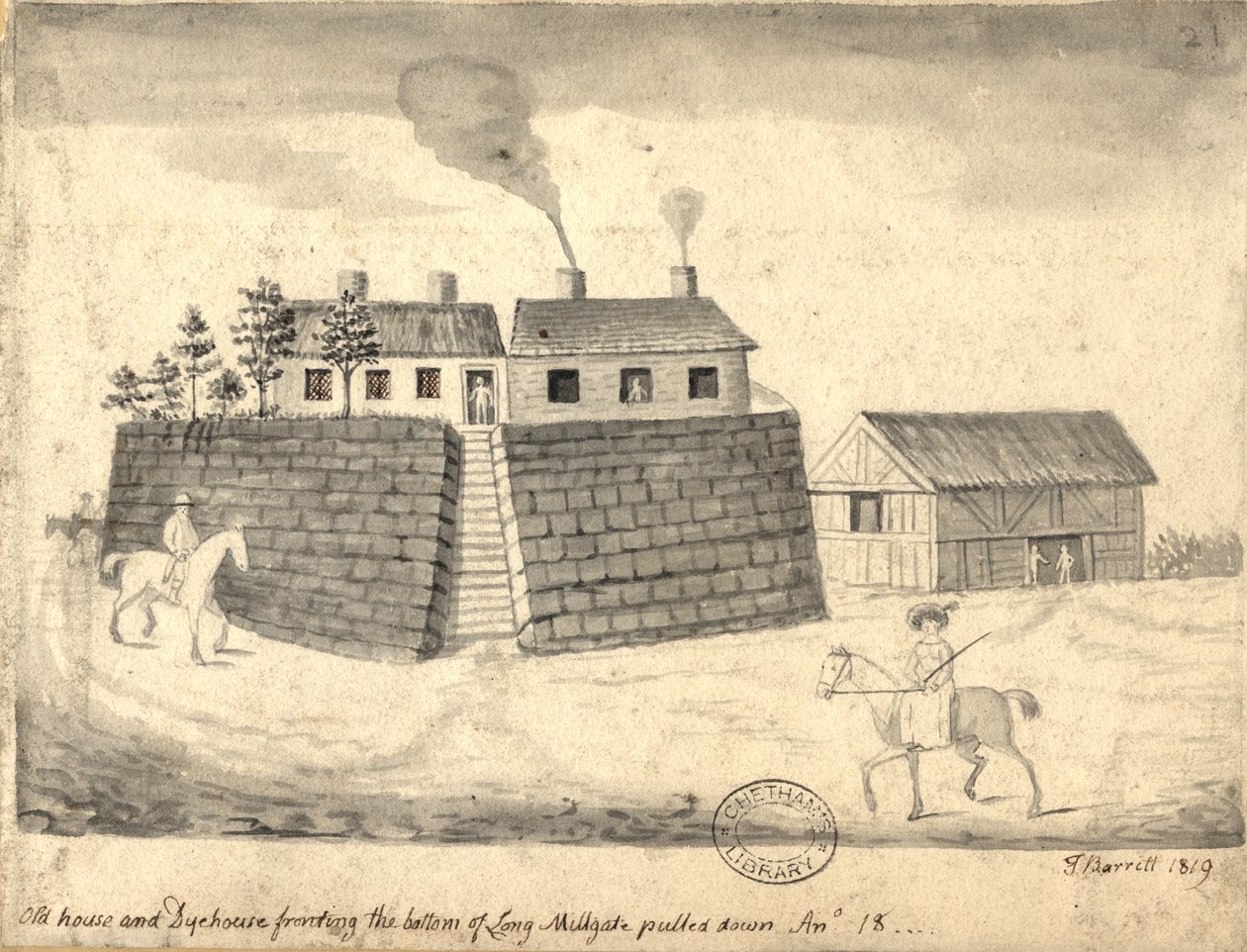 Old Dye House e Dye House, Manchester, 1819 (caneta e tinta sobre papel) de Thomas Barritt