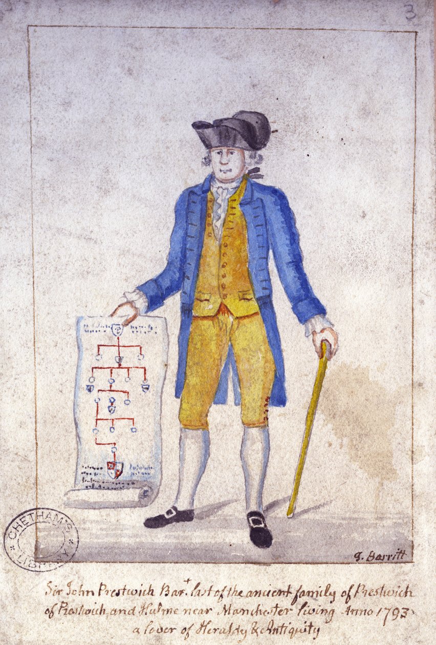 Sir John Prestwich, c.1793 (caneta e tinta no papel) de Thomas Barritt