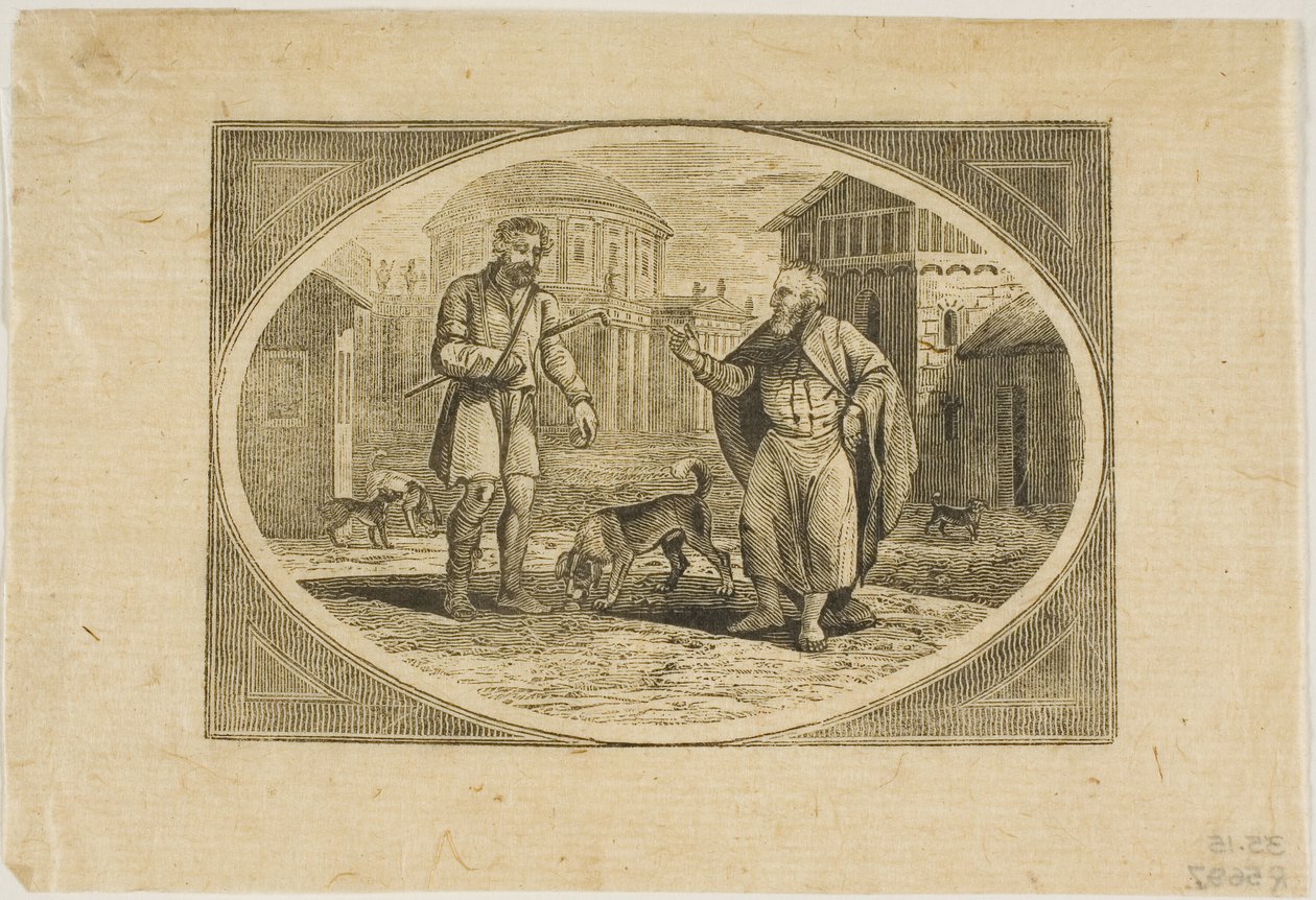 Fábula: Um homem mordido por um cachorro de Thomas Bewick