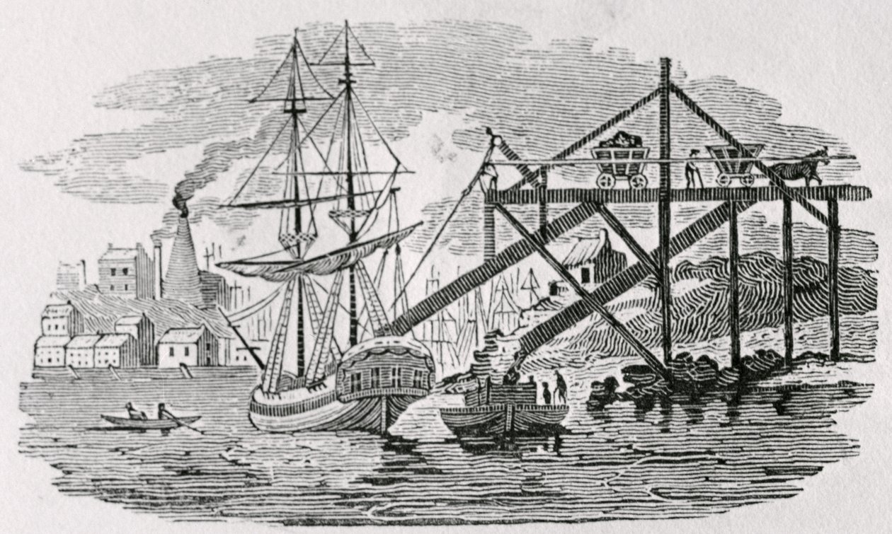 Carregamento de Carvão em Navios Cargueiros da "História de Aves e Quadrúpede Britânicos" de Thomas Bewick