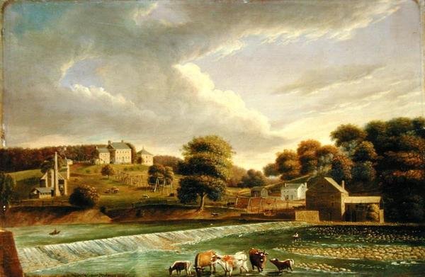 Mill Grove Farm, Perkioman Creek, Philadelphia, c.1820 (óleo sobre painel) de Thomas Birch