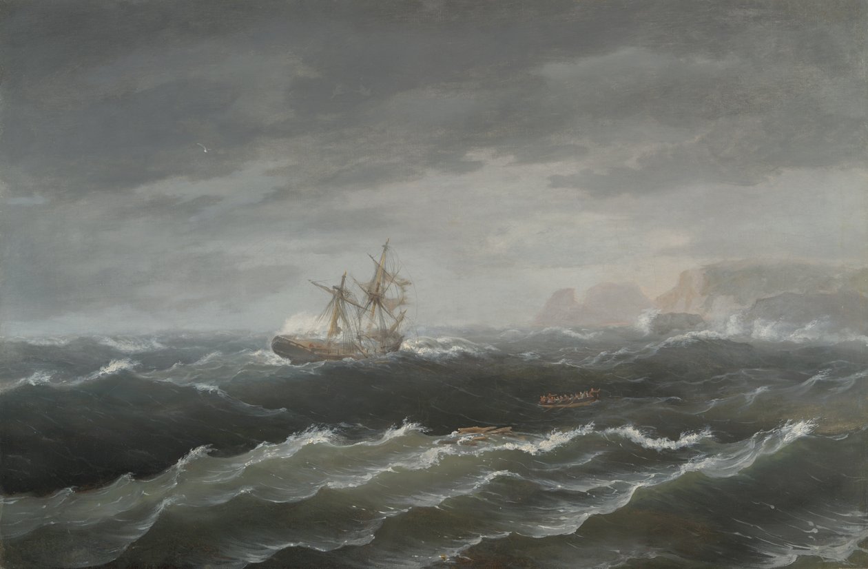 Naufrágio perto de uma costa rochosa de Thomas Birch
