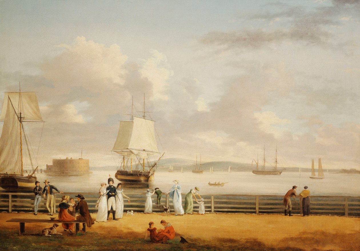 The Battery and Harbour, Nova Iorque, c.1811-1812 de Thomas Birch