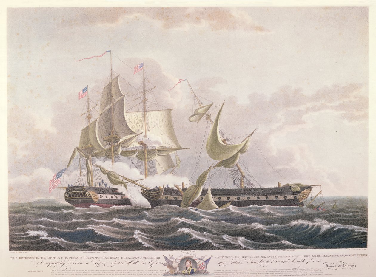 A batalha entre a constituição do USS e o HMS Guerriere de Thomas Birch