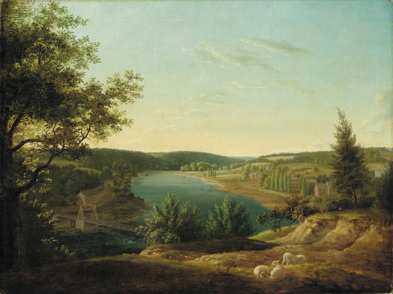 Vista da Ponte das Correntes e das Cataratas do Schuylkill, a 8 km da Filadélfia de Thomas Birch