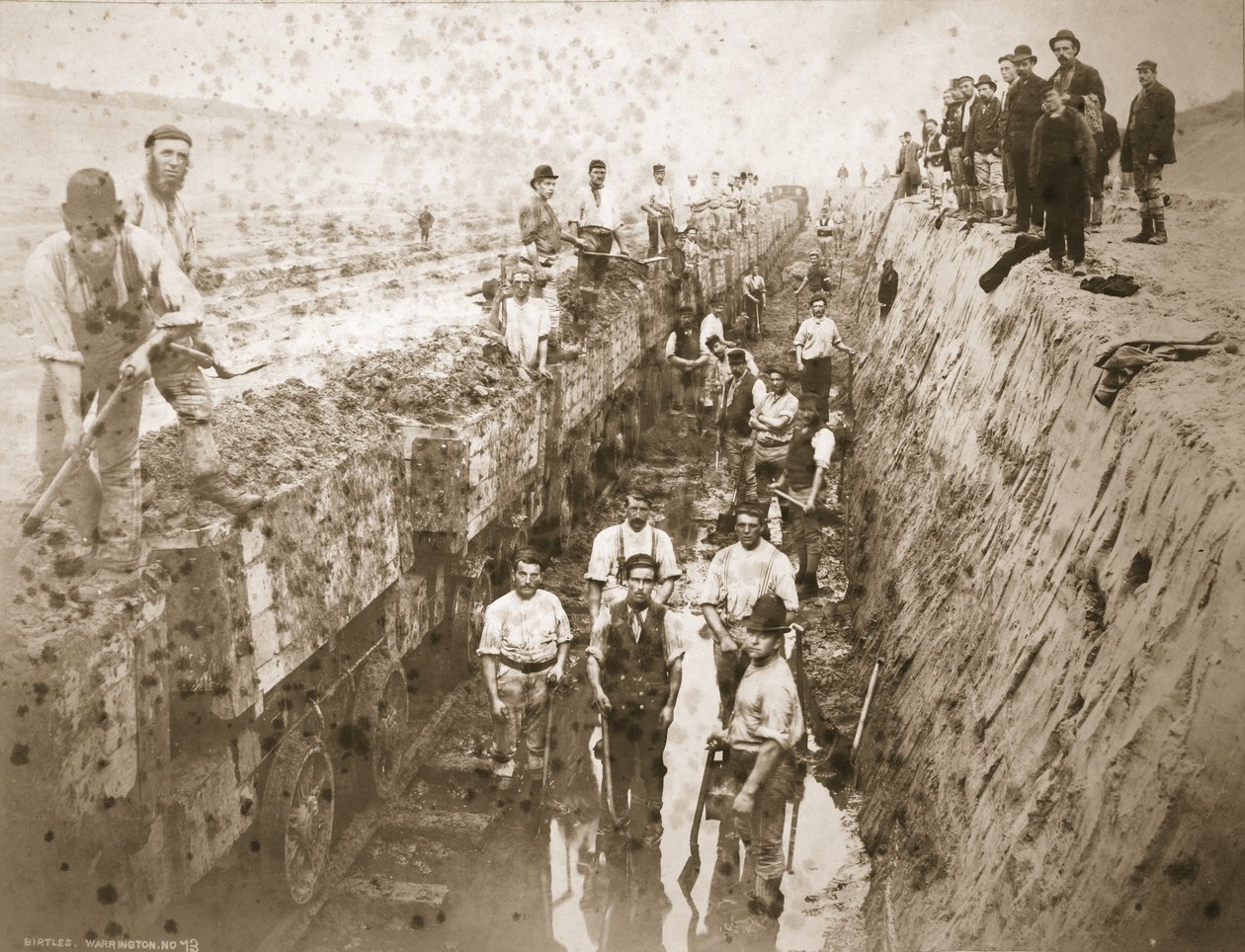 Inglês Navvies e o Cavalo de Ferro (foto sépia) de Thomas Birtles