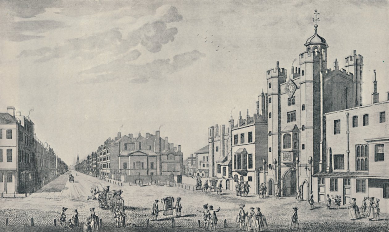 Fora do Palácio de St. Jamess, Pall Mall, 1740-1760, 1920 de Thomas Bowles