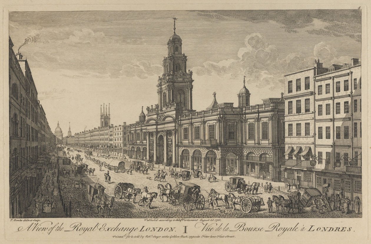 Vista do Royal Exchange London, 1751 de Thomas Bowles